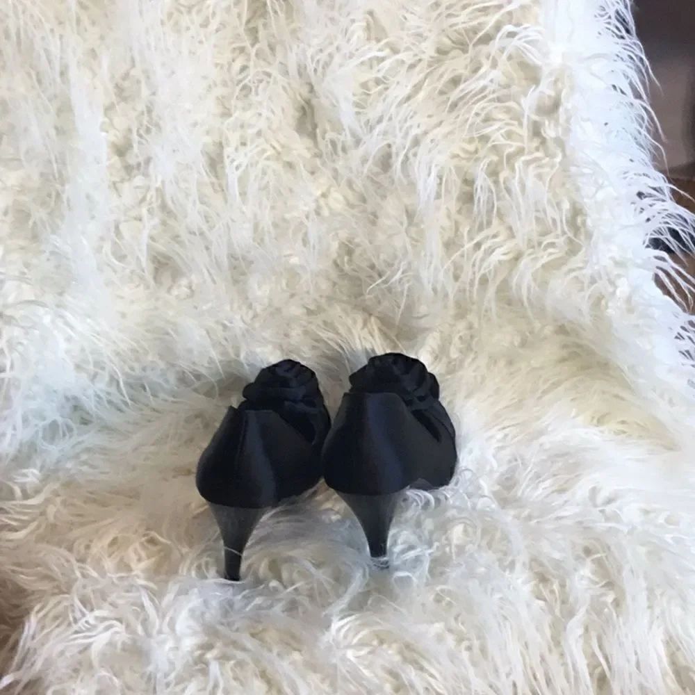 Black heels with fabric upper with roses at toe, shiny heels by FERGALICIOUS - Picture 8 of 10